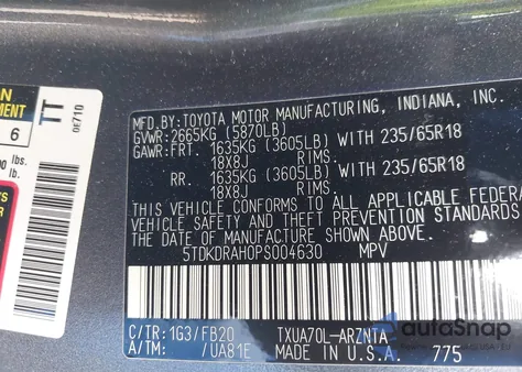 2023 Toyota Highlander L from USA, damaged, VIN 5TDKDRAH0PS004630